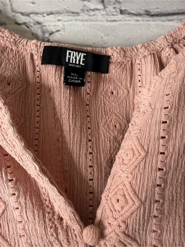 FRYE Dusty Rose Crochet-Detail Peasant Blouse XL - Image 13