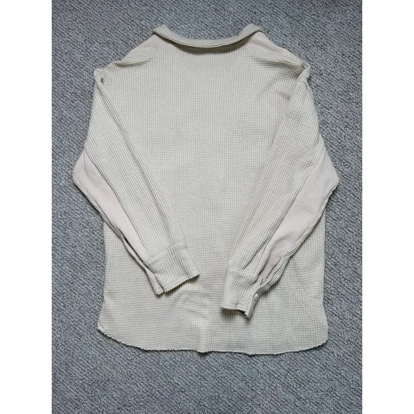 Cream Waffle‎ Knit Button Down Shacket Contrast Panel Thermal Shirt Small - Image 2