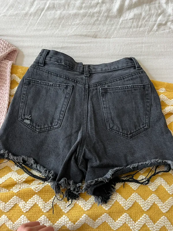 Forever 21 Black High Waisted Distressed Jean Shorts - Image 5