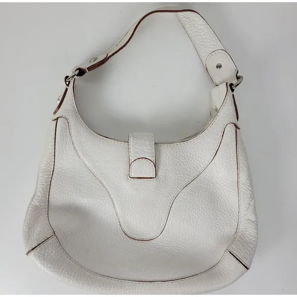Michael Kors Womens Bag White Pebbled Leather Shoulder Hobo Fold Over Buckle - Image 2