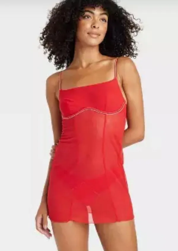 Women's Rhinestone Lingerie Dress - Auden Red - Image 2