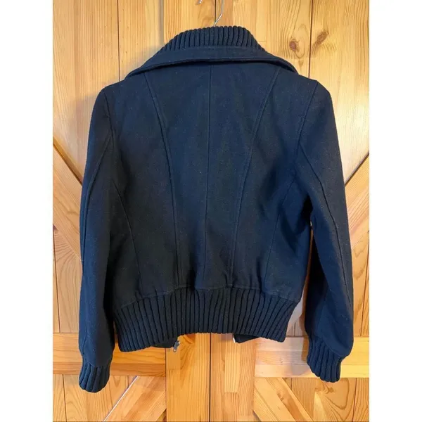 Express Women’s Black Wool Blend Lined Winter Bomber Jacket Size XS (6747) - Image 7