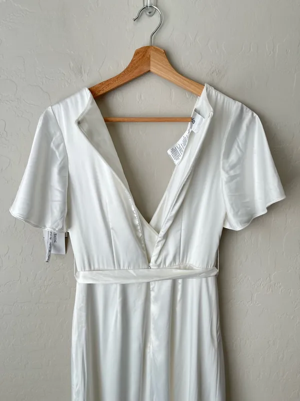 David’s Bridal db studio Flutter Sleeve Satin Ruffle Hem Wedding Dress 2 NEW - Image 5