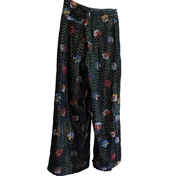 Anthropologie Eva Franco pasquette velvet floral wide leg pants 0 - Image 2