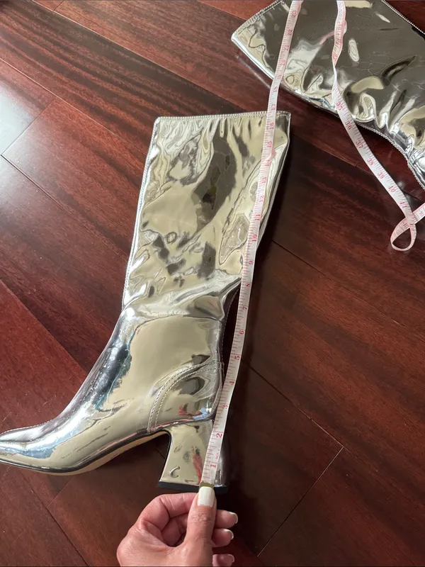 Sam Edelman Silver Knee Block Heel Boots size 6 new no box - Image 4