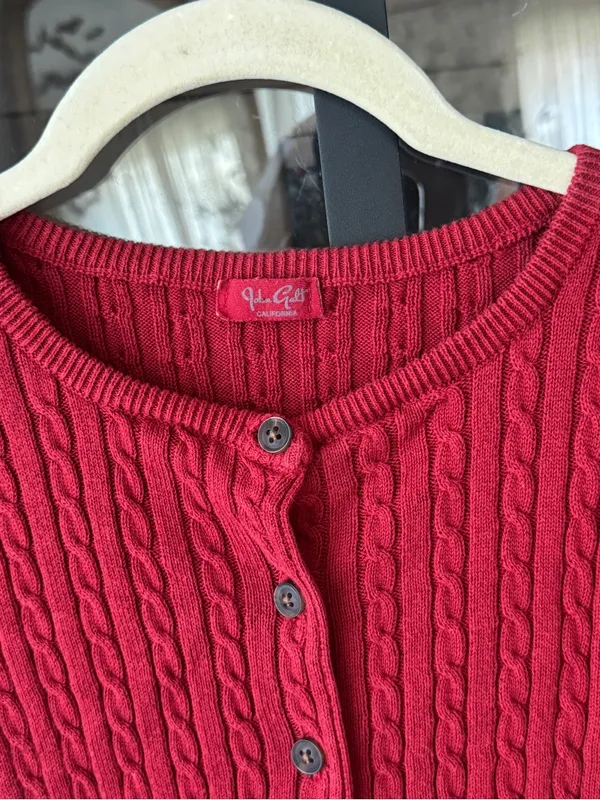 John Galt Zoe Cable Knit Cardigan sweater knit cotton berry buttons down brandy - Image 3