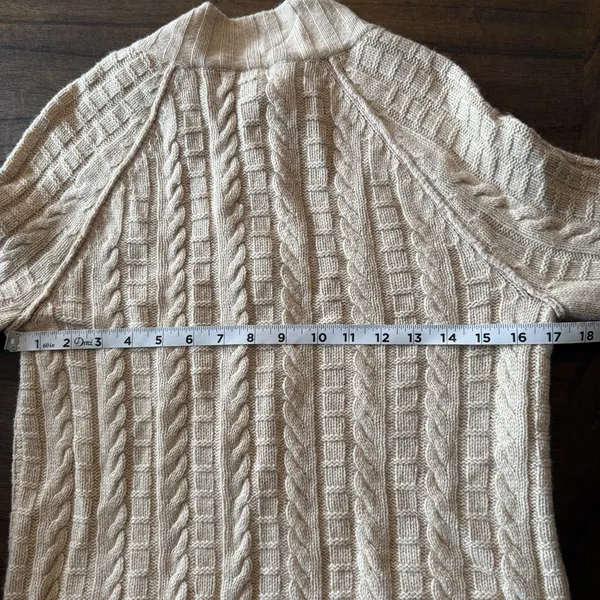 Banana‎ Republic Cardigan Sweater Sz Med Cashmere Blend Tan Cable Knit Mock Neck - Image 8