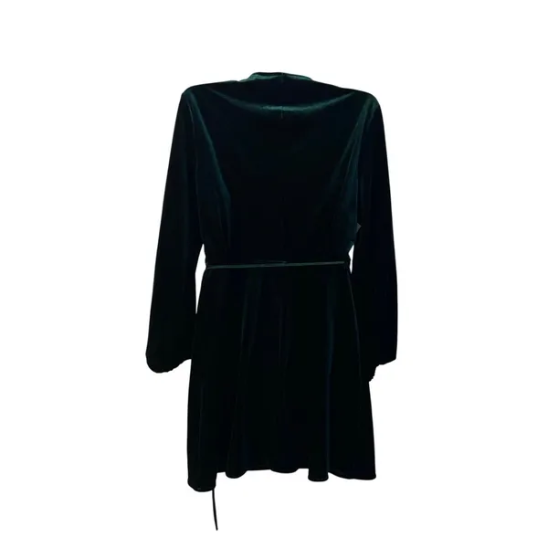 Zara Emerald Green Velvet Wrap Mini V-Neck Long Sleeve Dress SZ M Holiday Party - Image 3