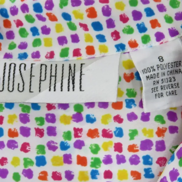 Josephine 80s Vintage Rainbow Polka Dot Button Down Collared Blouse Medium White - Image 3