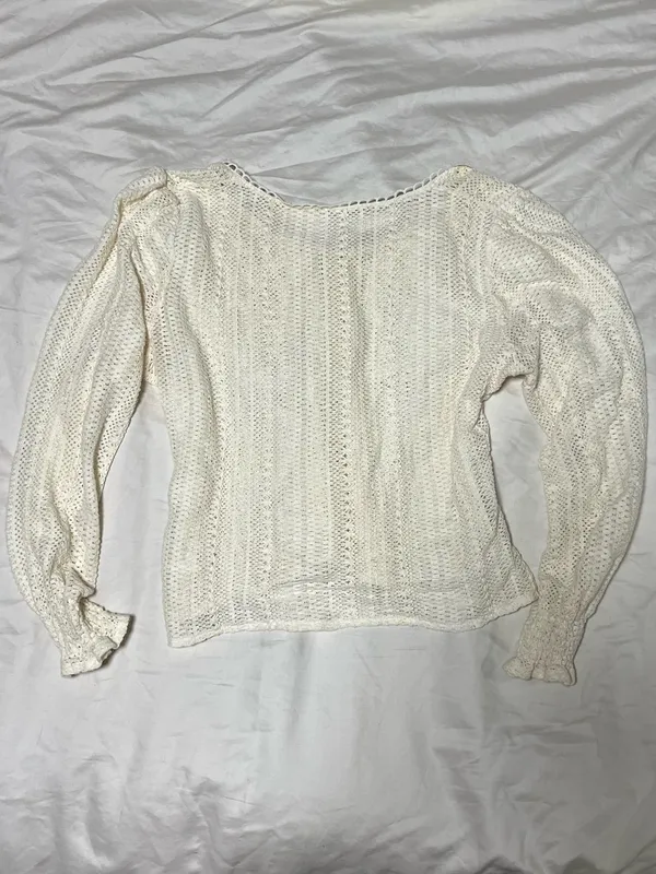 Cream Open Knit Bell Sleeve Top M Fairy Pirate Cottagecore Romantic - Image 2