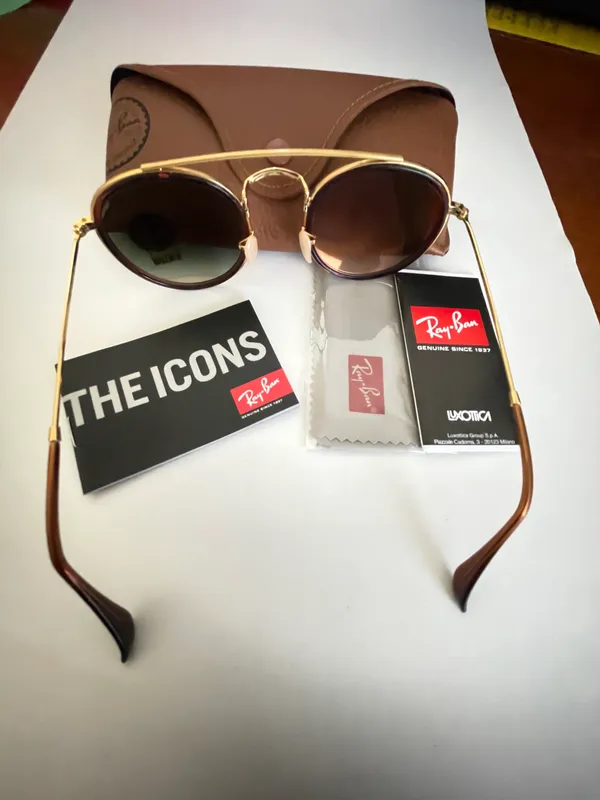 Rayban Sunglasses Round Double Bridge Gold Size 51mm - Image 6