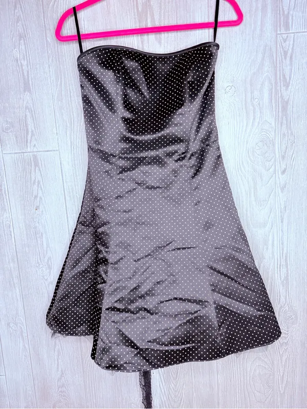 Jessica McClintock gunne sax 80 black tube top dress polka dots and lace train 6 - Image 9