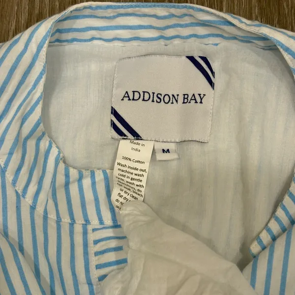 Addison Bay Blue White Striped Tiered Mini Sun Shirt Dress Cotton Poplin Medium - Image 11
