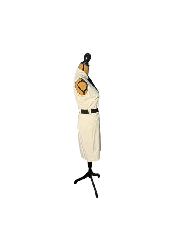 Calvin Klein Size 2 Tuxedo Wrap Dress Black White Belted Sleeveless Workwear - Image 2