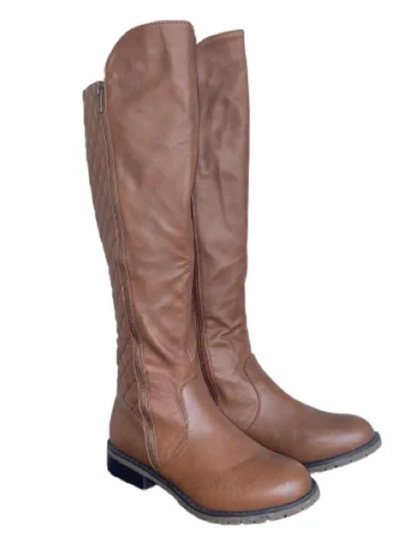Charlotte Russe boots faux brown leather riding style quilted pattern - Image 6