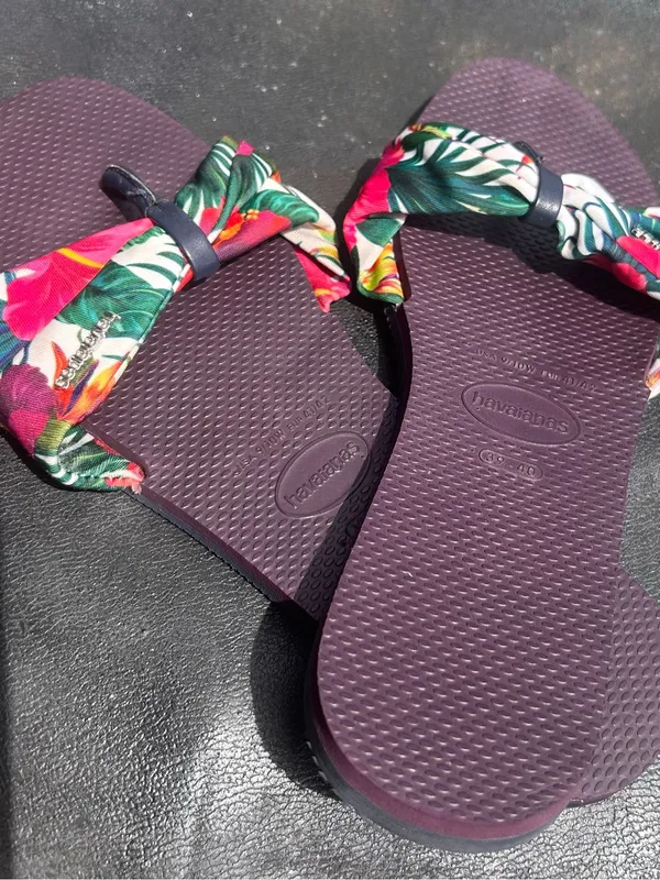 Havaianas Purple Footbed Tropical Fabric Strap Sandals 7 W - Image 4