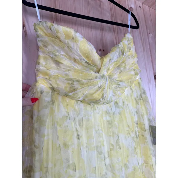 NWT Lulus Perfect Whimsy Yellow Floral Mesh Strapless Midi Dress Tube Size XL - Image 6