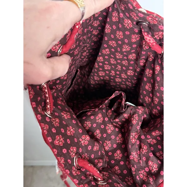 Vera Bradley Backpack Womens Red Pink Paisley Quilted Cotton‎ Drawstring Bag - Image 6
