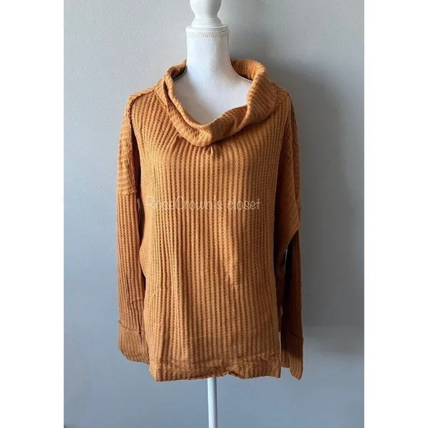 Free People NWT Women Large Orange Knit Sweater Top Lagenlook Boho Fall Cottage - Image 5