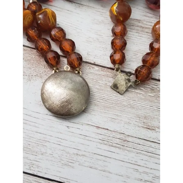 Vintage Bracelet - Amber Tones Clasp Bracelet Double Strand 8" - Image 5