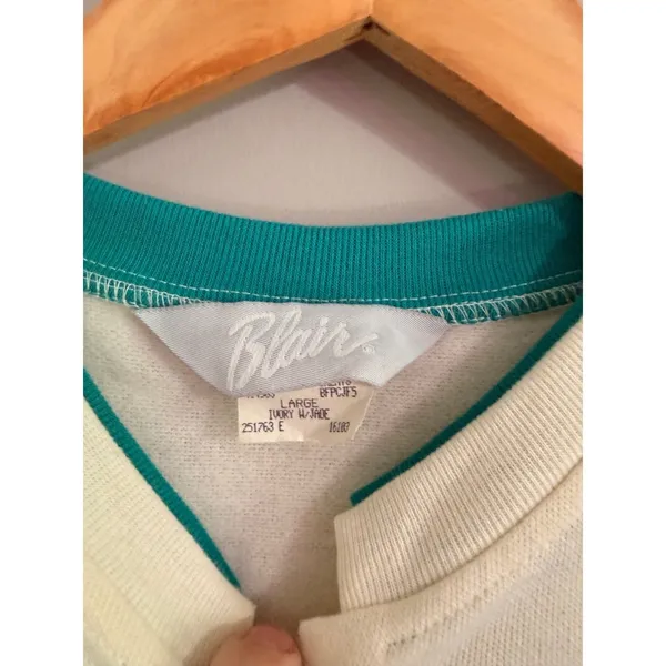 Blair Womens Crewneck Sweatshirt‎ Ivory Floral Embroidered Trim Size Large - Image 3