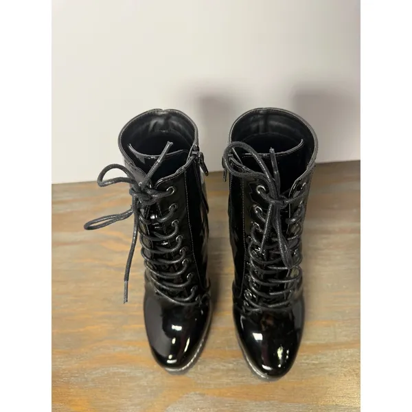 Liliana Black Patent Lace-Up Combat Boots Chunky Platform Heel Size 8 - Image 7
