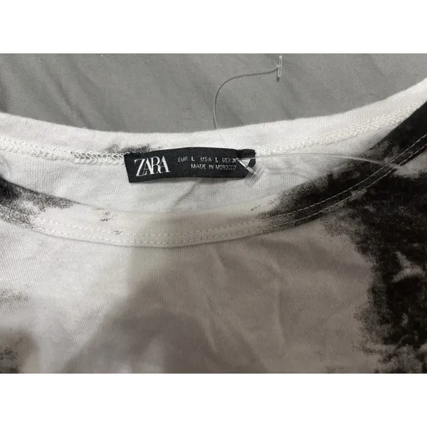 Zara Womens Large Black White Tie Dye Marble Print Short‎ Sleeve T Shirt Top - Image 5