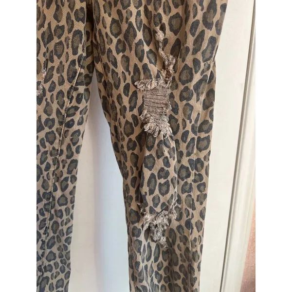 Leopard Print Distressed Jogger Jeans With Drawstring Waist & Raw Hem By YMI - Image 2
