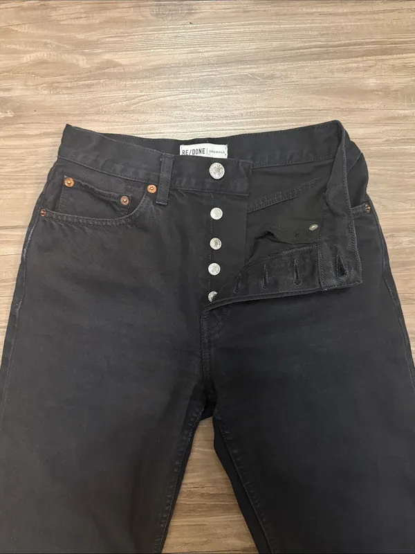 RE/DONE Originals 70s High Rise Stove Pipe Jeans 25 Fits 26x25 Black $265 - Image 4