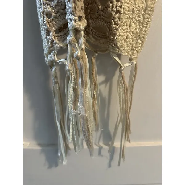 Women’s Boutique Crochet Cream High Low Shawl Duster Fringe Sz S - Image 6
