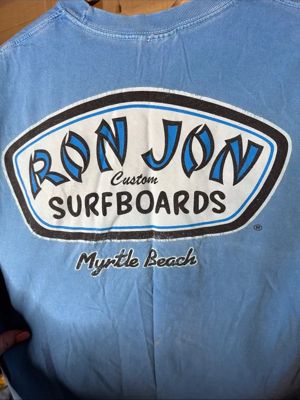 Ron Jon Surf Shop Blue Cropped Graphic Tee Myrtle Beach Size Medium Beachy - Image 7
