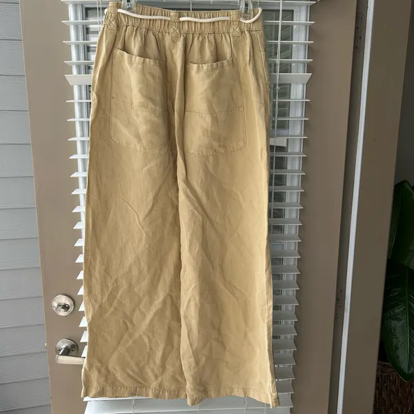 Tan Cargo Linen Pants with tie belt - Image 4
