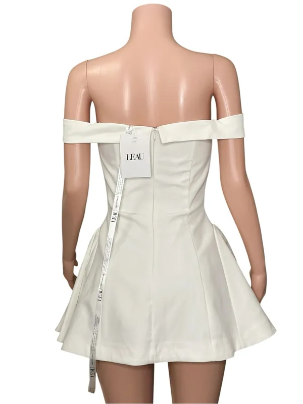LEAU Raquel Babydoll Off-Shoulder Corset Mini Dress, White, Medium - Image 4