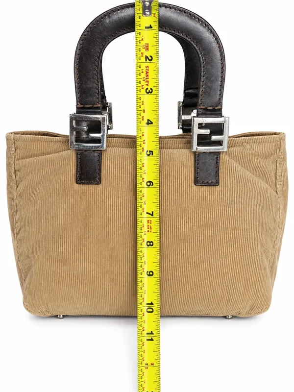 FEND Corduroy Mini Bag with Dark Brown Leather Wrapped Handles & Silver Hardware - Image 3