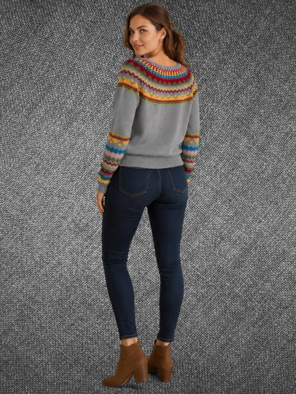 Women’s XL Gray Multicolor Fair Isle Knit Pullover Sweater - Image 8