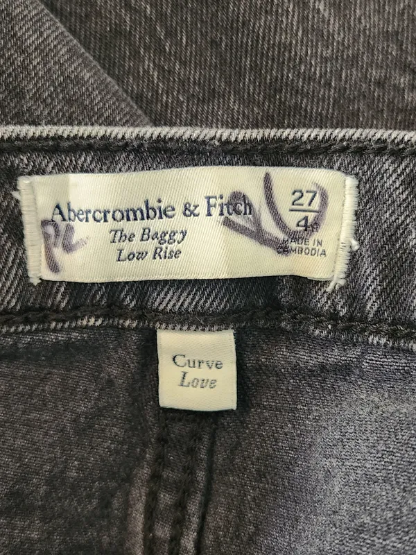 Abercrombie & Fitch Black The Baggy Low Rise Jeans Cut-off Hem Size 27/Size 4 - Image 9