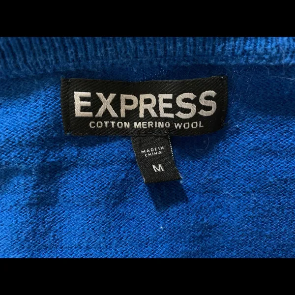 Express Argyle Blue Merino Wool Sweater - Image 3