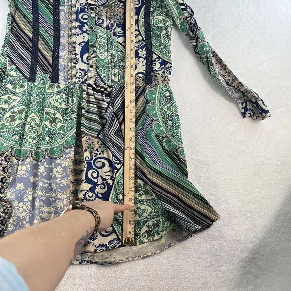 TINY Anthropologie XS Caviana Shirt‎ Dress Blue Paisley Women’s Boho Long Sleeve - Image 12