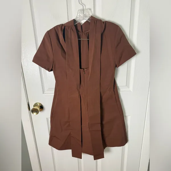 Staud Mini Ilana Dress in Clove Brown S - Image 4