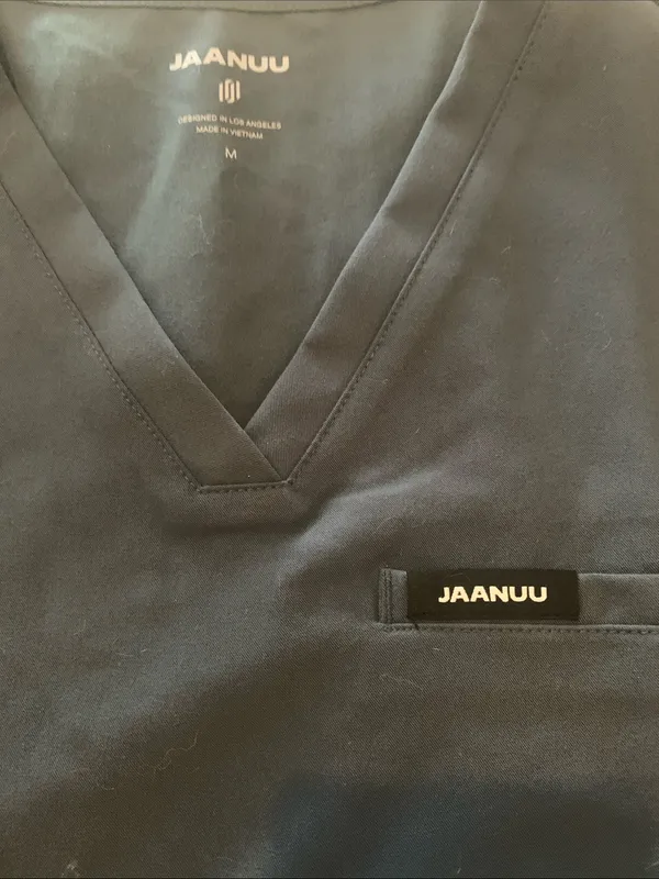 Jaanuu Women's V-Neck Scrub Top in Charcoal - Image 4