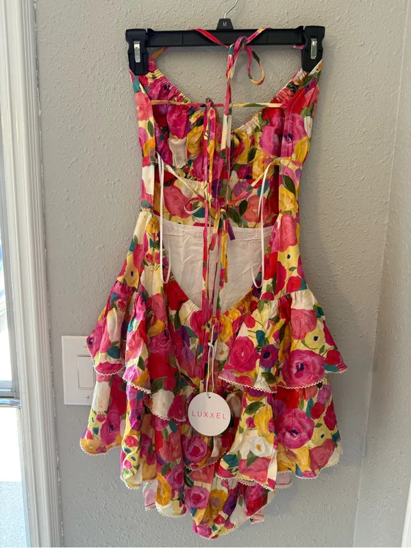 NWT Luxxel Pink Multi Floral Ruffle Tiered Mini Dress - Image 7