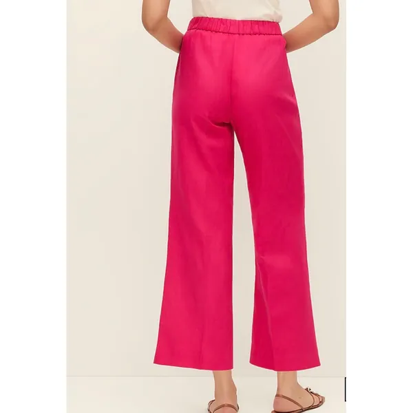 Ann Taylor Pink Linen Blend Wide Leg Cropped Pants Side Zip Size 8 High Rise - Image 2