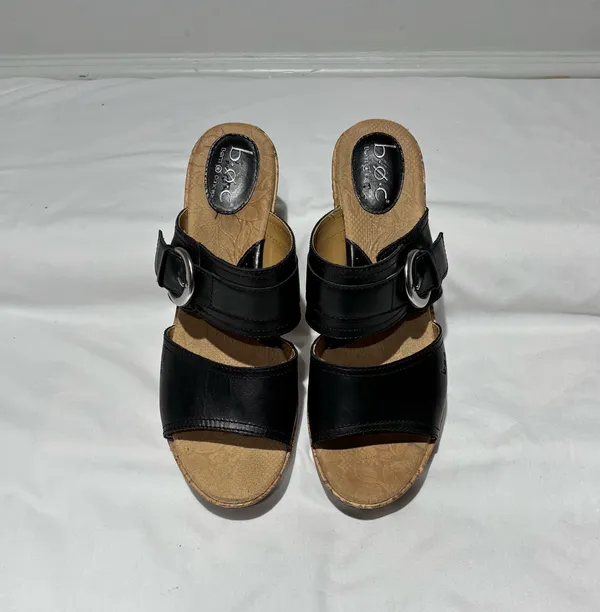 Born Concept black leather wedge sandals Size 10 - Image 2