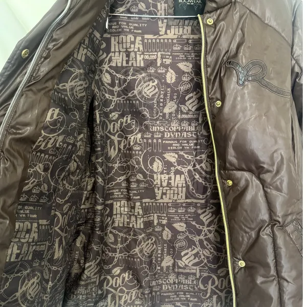 RocaWear 2000s Women's Brown Roc Out Puffer Jacket Y2K‎ Full Zip Small - Image 8