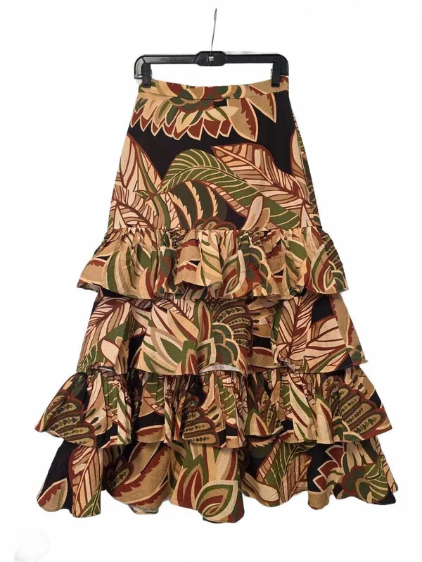 Zara Womens tropical leaf linen blend tiered ruffle skirt Small Hawaiian Beach - Image 4