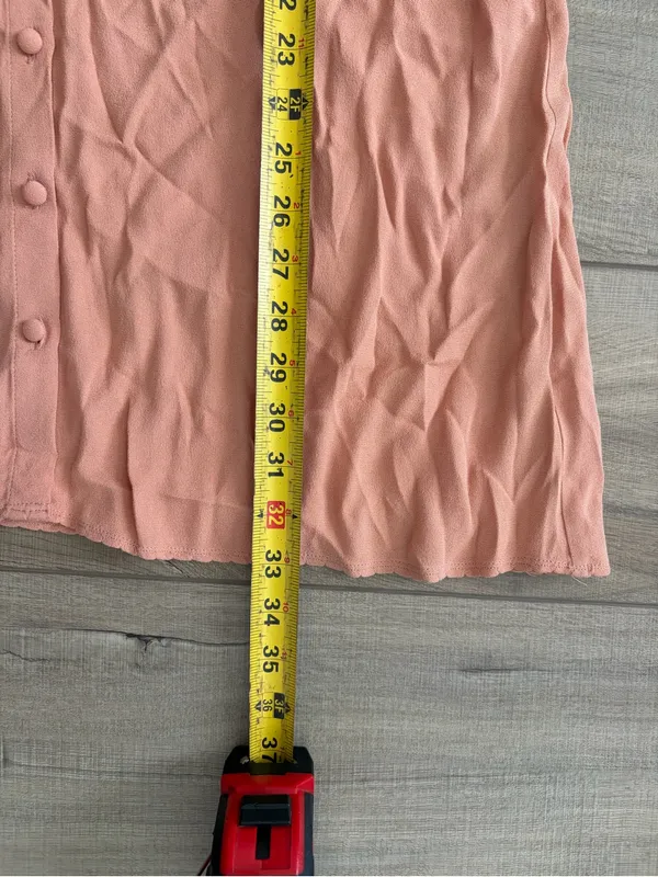 Wilfred Aritzia Poppins Short Puff Sleeve Peachy Pink Button Down Front Dress S - Image 9