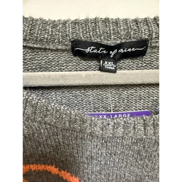 State of Mine Womens Pumpkin Graphic Sweater‎ Gray Orange XXL Fall Halloween New - Image 5