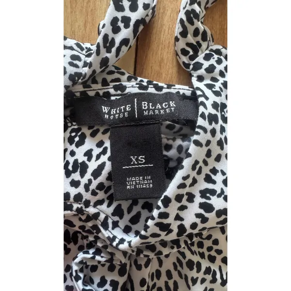 White House Black Market XS Leopard Print Ruched Sweetheart Tank Top Black White - Image 3