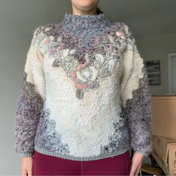 Mareia Kim Vintage Embroidered Mockneck Sweater 80s 90s Retro Colorful Unique - Image 7
