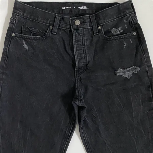 Old Navy Womens High Rise Slouchy Straight Distressed Black Cotton‎ Jeans Size 8 - Image 3